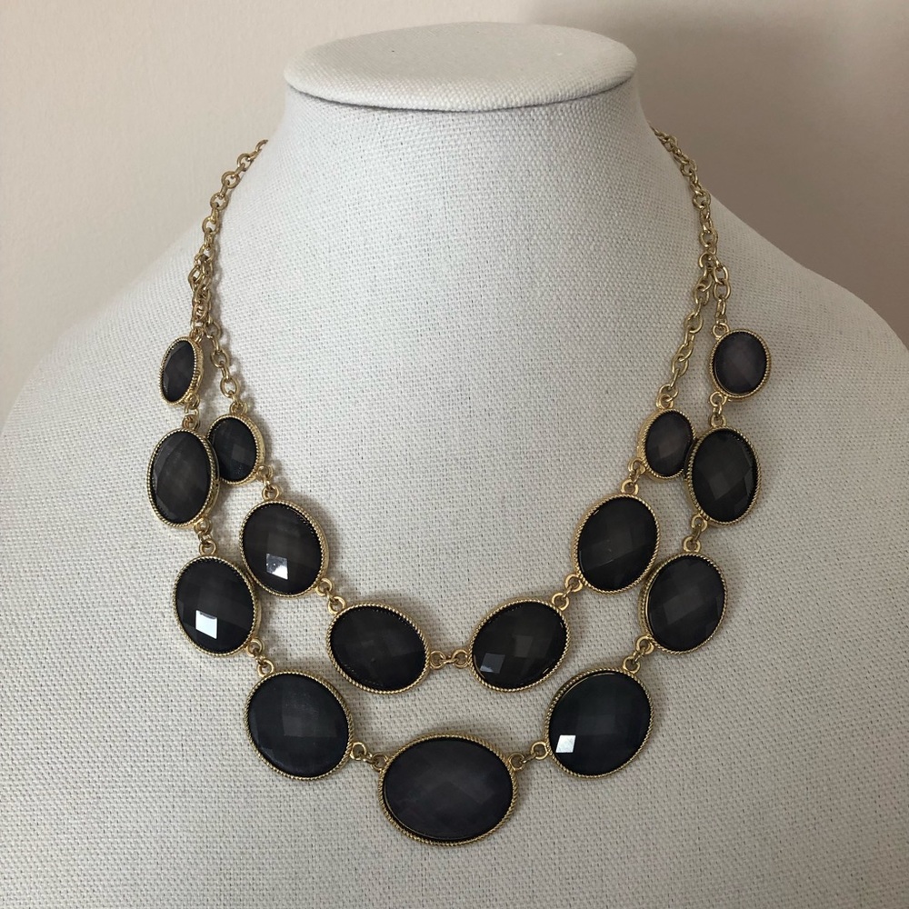 Layered necklace with gray crystals